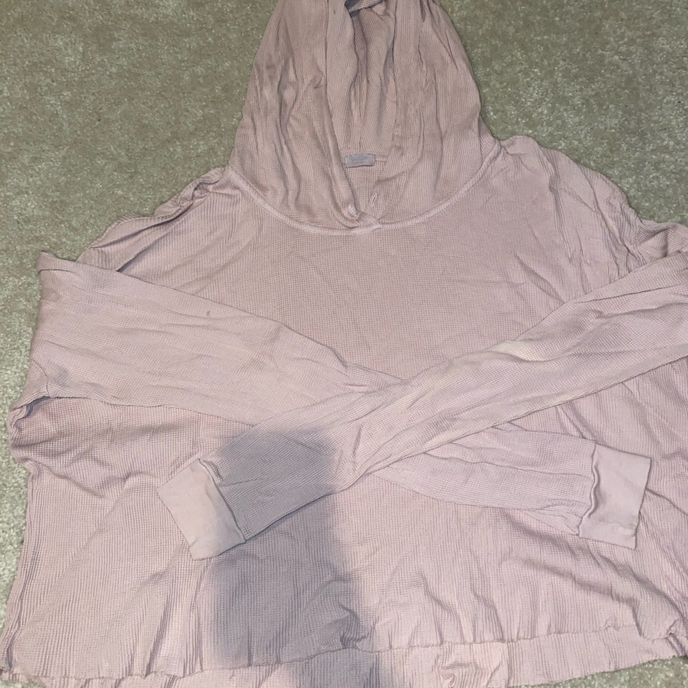 Brandy Melville Cropped Pink Thermal Hoodie